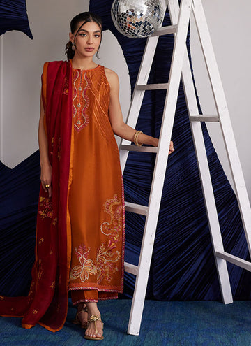 Farah Talib Aziz Zadie Burnt Orange Shirt And Dupatta Online Shopping
